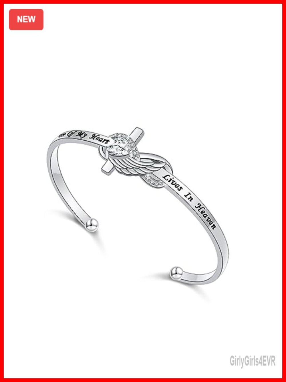 925 Sterling Silver Faith Over Fear Heart Infinity Cross Cuff Bracelet